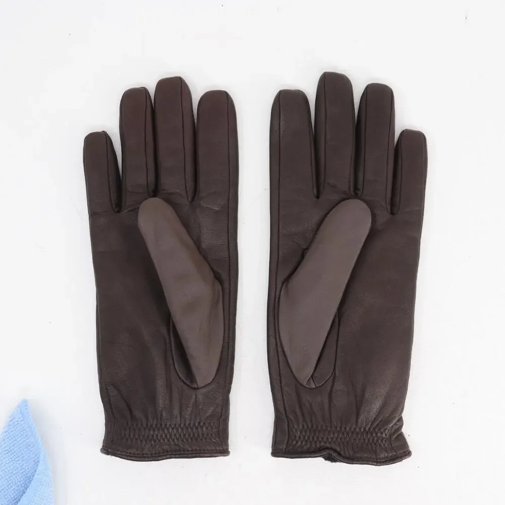 Aris Gloves Women Large Brown Leather Lined Hook Loop Closure Wrist